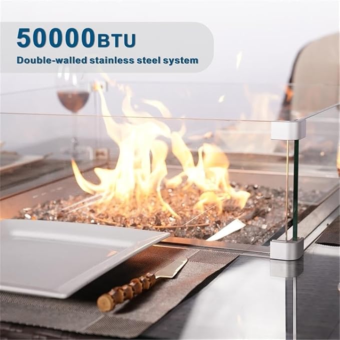 Brown Rattan 4 Seat Square Gas Fire Pit Set with Dining Chairs