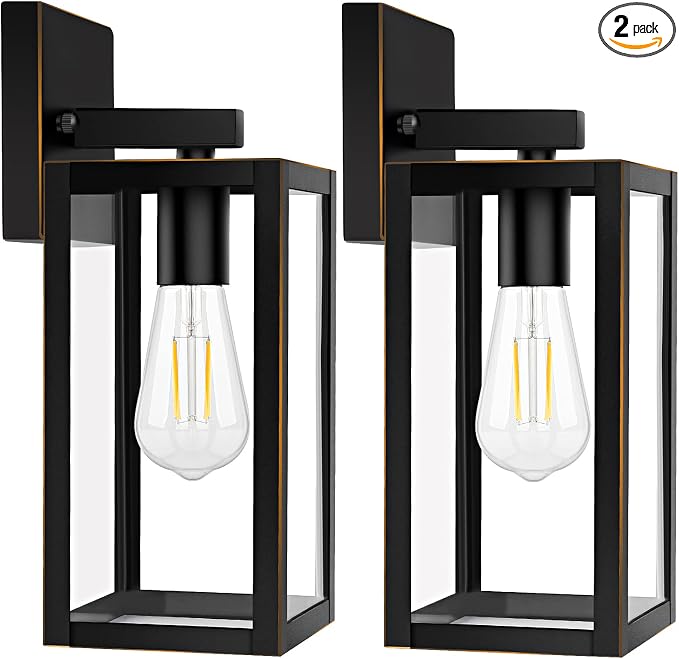2-Pack Outdoor Lights for House, Waterproof Bronze Exterior Light Fixtures with Clear Glass, Anti-Rust Outside Wall Lanterns Sconces, Front Porch Lights for Garage Doorway, Bulbs Not Included
