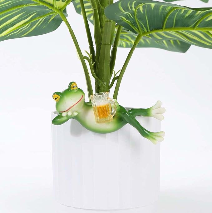 Miniature Frog Statue Plant Decorations for Pots, Funny Frog Figurines Gifts Women Outdoor Garden Decor Planter Hugger for Lawn,Flower,Yard,Ornament,4.33"x2.16"x2.12