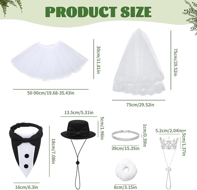 Wedding Porch Goose Outfit Set Bride Groom Costume | Includes Crown Veil Bow Tie Petticoat Collar Necklace Ideal for 23 Inch Outdoor Geese Couple Decor