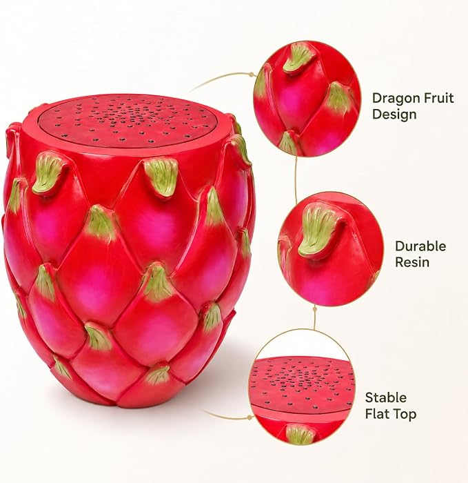 13.4" Dragonfruit Outdoor Garden Stool, Funky Fruit Side Table Indoor, Vibrant Table Home Decor Plant Stand Garden Indoor Outdoor Decorations