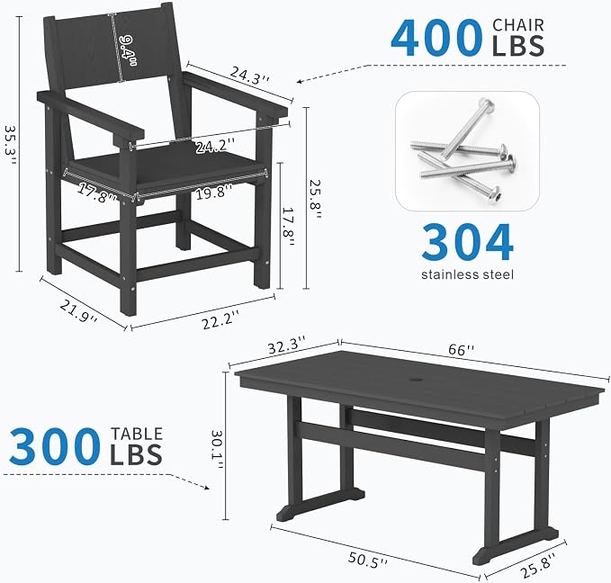 HDPE Outdoor Patio Dining Chairs,Dining Chairs Set of 2 with Arms, Waterproof, Rot Resistant, for Outside, Lawns, Porch, Patio, Deck, Garden Black