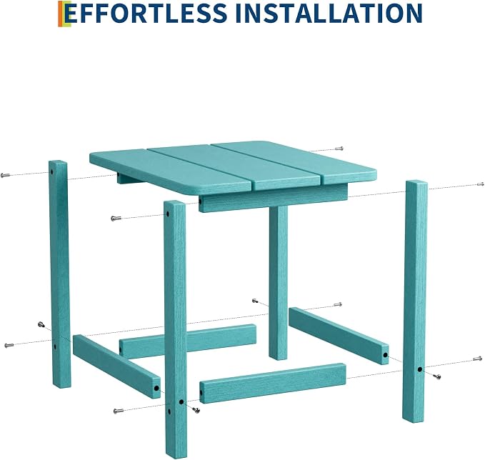 HDPE Adirondack Square Outdoor Side Table,Weather Resistant & Easy Assembly Patio End Tables,Durable Small Patio Table for Beach,Pool,Garden, Balcony, Porch
