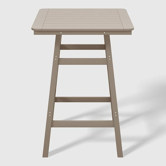 WestinTrends Malibu Square Outdoor Patio Bistro Bar Table with Umbrella Hole 42" Tall, Weathered Wood