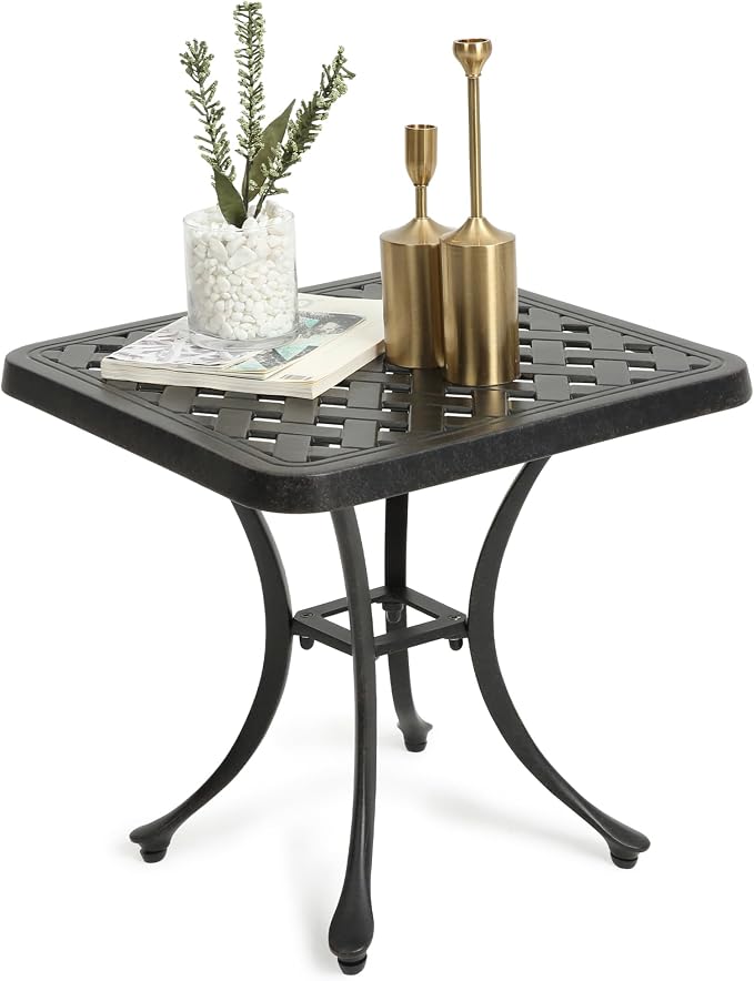 HOMEFUN Outdoor Side Tables for Patio - Cast Aluminum End Tables for Outside Rustproof and Waterproof for Garden, Porch, Balcony（Antique Bronze）