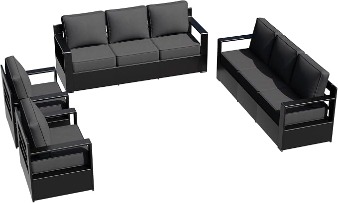 Outdoor Aluminum Furniture Set, 4-Piece Patio Conversation Set, 2 Swivel Chairs and 2 Sofa, All-Weather Metal Frame, 6" Thick Removable Cushions, Deep Setting for Garden, Poolside and Porch