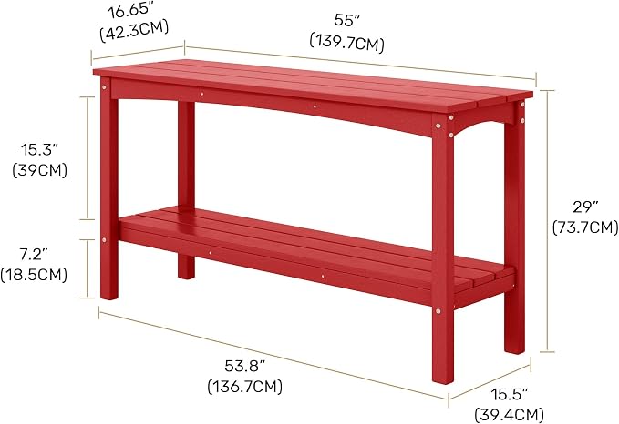Costaelm Plant Stand Outdoor, 55in 2-Shelf Outdoor Storage Cabinet, Multifunctional Buffet Porch Table tv Stand and Side Tables for Patio, Pool & Yard, Red