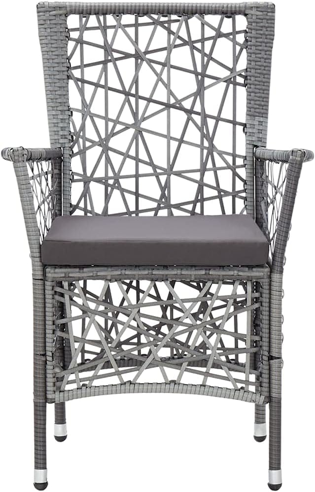 5 Piece Patio Dining Set with Cushions Poly Rattan Gray Outdoor Table and Chairs Tempered Glass Top for Garden Deck Backyard