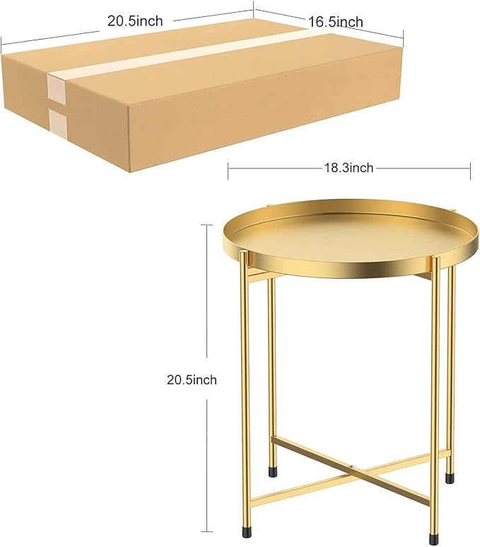Tray Metal Round End Table Folding Small Side Table Outdoor & Indoor Coffee Table for Small Spaces Bedroom Patio,White
