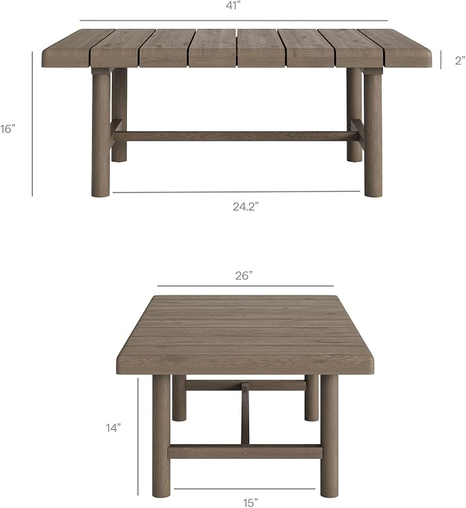 Modway Eleni 5-Piece Outdoor Teak Wood Patio Furniture Set in Weathered Gray Pebble – Backyard Conversation Set with Loveseat, 2 Armchairs, Side Table, and Coffee Table