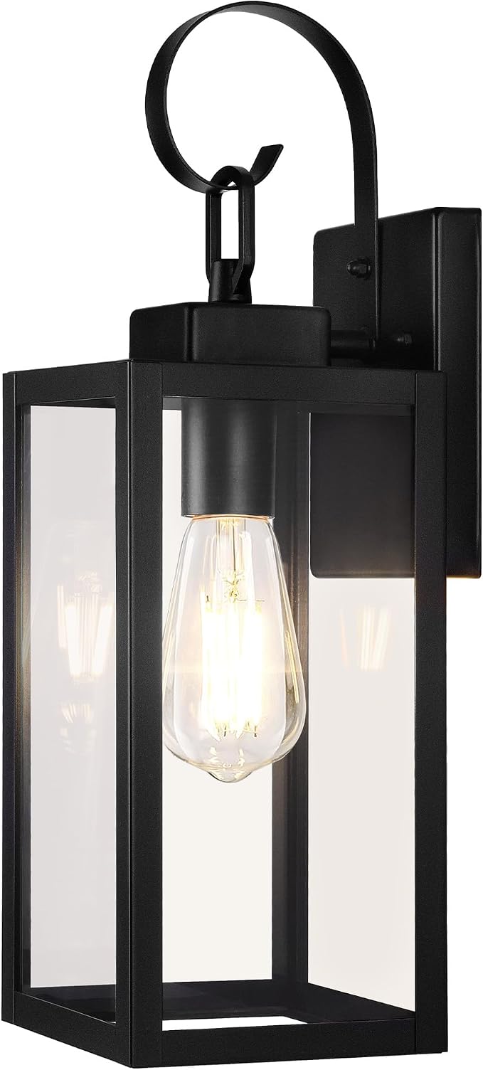 BesLowe 16.5" Large Outdoor Wall Light Fixture, Modern Porch Sconce, Black | Waterproof, Rust-Resistant, Durable Metal with Clear Glass, Standard E26 Socket, Easy to Install