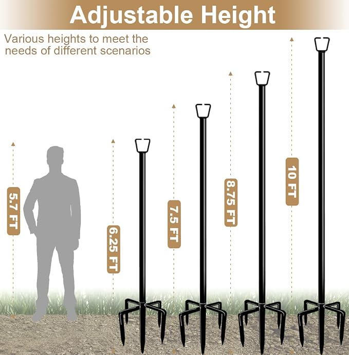 Queension 10FT Plug Floor String Light Poles for Outdoor String Lights for Garden, Backyard, Patio Lighting Stand for Parties, Bistro & Weddings, 1 Pack | for Garden, Backyard, Patio Lighting Stand for Parties, Bistro & Weddings