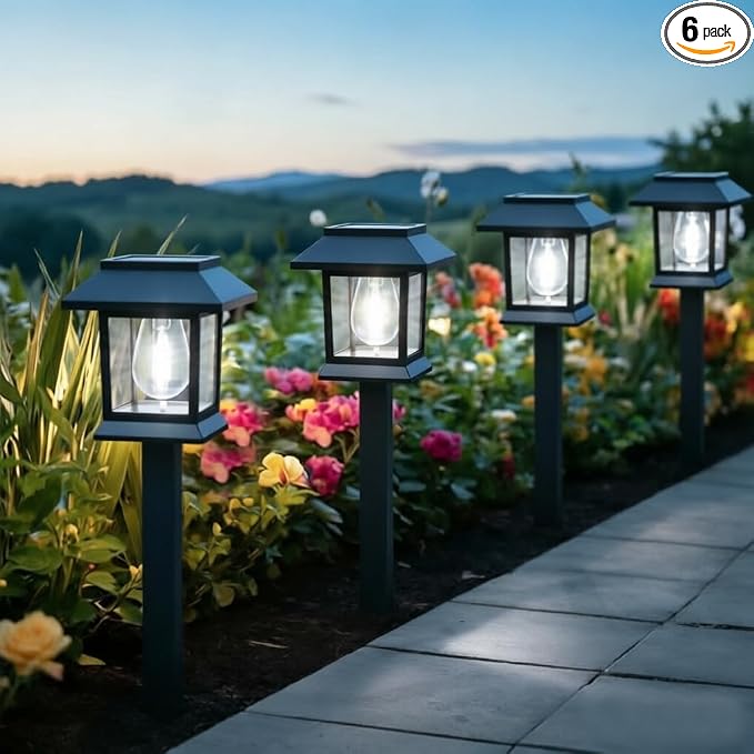 Greluna Solar Lights Outdoor, 6 Pack 6000K Waterproof Auto On/Off Solar Pathway Lights for Garden, Landscape, Path, Yard, Patio, Driveway, Walkway Decor