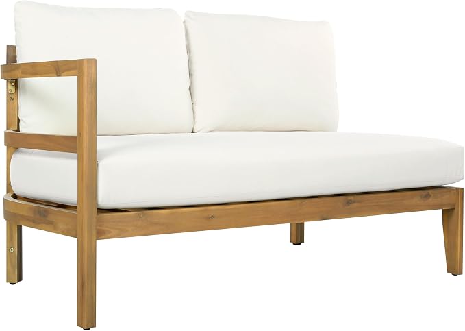 Merax Outdoor Acacia Wood 5-Seater Sectional Sofa Set with Cushions, Solid Wood Patio Modular Lounge with Corner & Table for Balcony, Deck, Porch, Garden, Beige + Light Brown