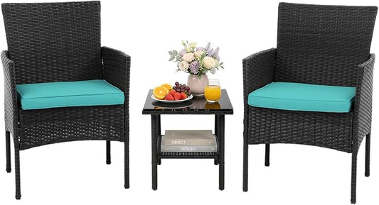 NChanmar 3 Pieces Patio Furniture Outdoor Bistro Set Outdoor&Indoor Conversation Set Coffee Table Chairs Set for 2 with Water-Resistant Cushions for Lawn Yard Garden Porch Balcony and Pool,Blue
