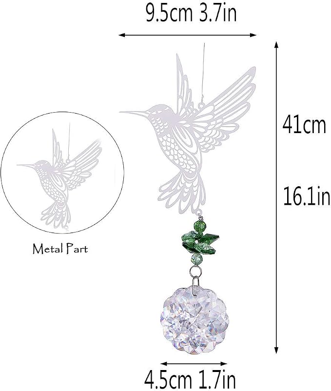 Rainbow Maker Hummingbird Flower Prism Window Suncatcher Crystal Decor | Crystal Hummingbird Flower Prism Suncatcher Rainbow Maker for Window Garden Home Office Decor Accent