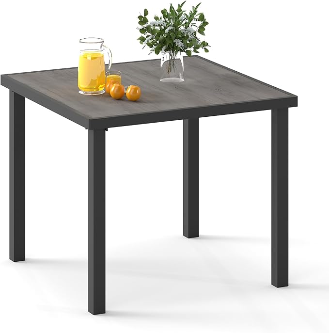 Aluminum Outdoor Anti-Corrosion Wood-Plastic Dining Table -All-Weather Exposed Square Table Waterproof and Rust-Proof Courtyard-Style Coffee Table Garden/Balcony/Poolside, Black 1 pcs