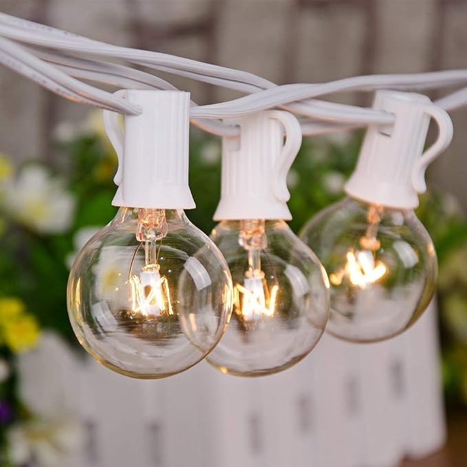25Ft Outdoor String Lights, G40 Globe Patio Lights with 27 Warm White Incandescent Bulbs (2 Spare) Waterproof Hanging Outdoor Light UL Listed for Backyard Bistro Porch Garden Wedding Party - White