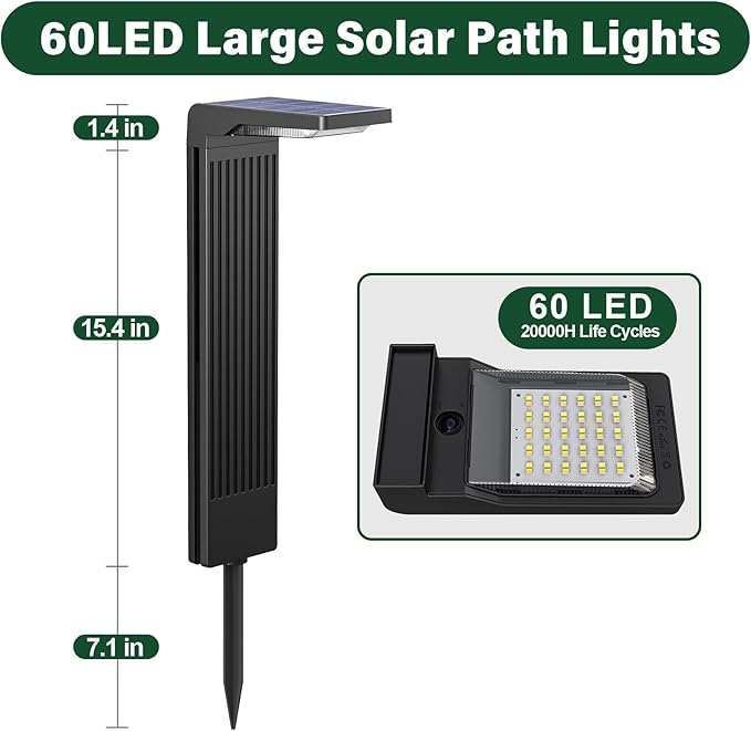 COXSENI Solar Pathway Lights Outdoor Warm/Cool White, 6Pack | 60LED, L Shape, IP65 Waterproof, Solar Powered Landscape Lights Outside for Path Driveway Lawn Patio Garden Yard