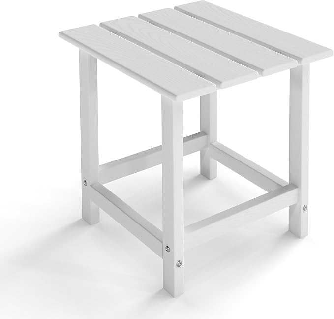 Kromax Outdoor Side Table, Adirondack Square Outdoor Patio Table, Easy Maintenance & Weather Resistant, HDPE End Tables for Backyard, Pool, Patio, Porch, White