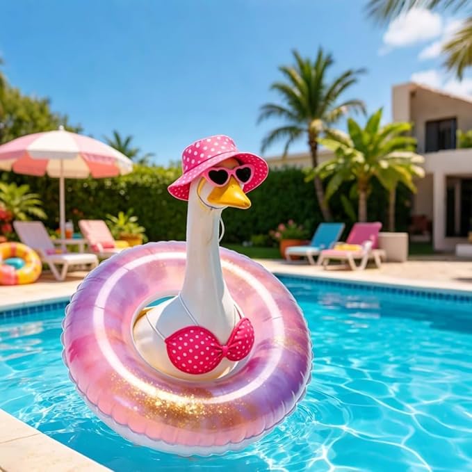Bikini Porch Goose Outfits,Porch Goose Summer Outfits Swimsuit with Hat Sunglasses & Swim Ring,Fit 23'' Lawn Goose Statue for Summer Outdoor Garden Lawn Yard Decor (Swimsuit-Pink)