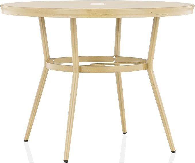 24/7 Shop at Home Cato Modern Aluminum 40 in. Outdoor Round Bistro Table with Umbrella Hole for Outdoor Kitchen, Patio, Pool Area, Natural Brown