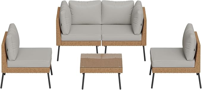 Aoxun 5 Piece Outdoor Sectional Sofas, Grey