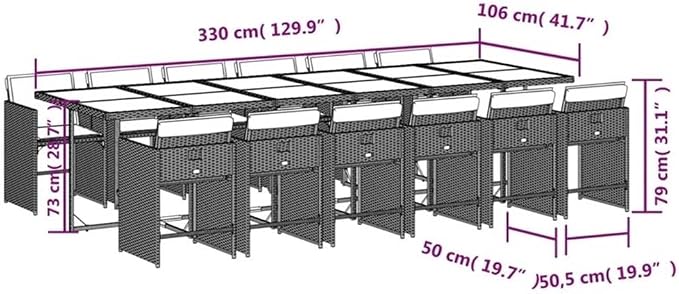 Afuera Living 13-Piece Poly Rattan Patio Dining Set, Dark Gray Finish, 41.7 x 129.9 x 28.7 in, Weather-Resistant UV Materials, Powder-Coated Steel Frame, Compact Storage for Garden or Terrace Outdoor