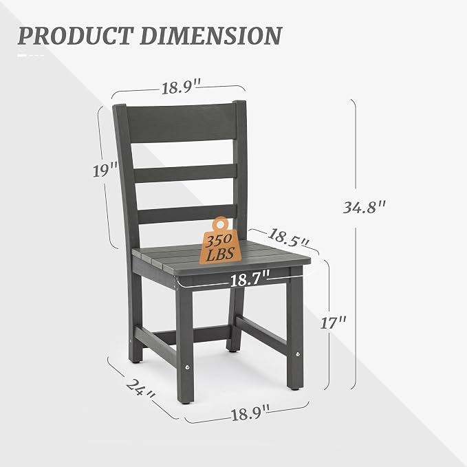 Cozyman Armless Outdoor Dining Chairs Set of 2, All Weather Resistant HDPS Patio Dining Chairs, Classic Dining Chair Support 350 LBS, for Outdoor Indoor, Lawn, Garden, Backyard, Dark Gray