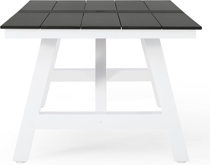 WestinTrends Cape May 90" HDPE Rectangle Outdoor Patio Dining Table with Umbrella Hole and Metal Frame, Gray
