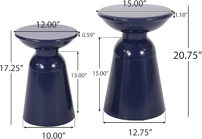 Merax Outdoor Iron Side Tables Set of 2 (15"x21", 12"x17") Modern Art Flared Design Weather Resistant End Table for Indoor Outdoor Patio Backyard Pool (Navy Blue)
