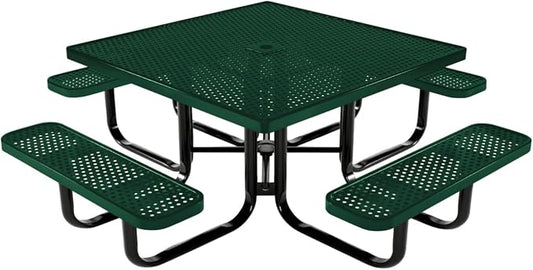 COATEDOUTDOORFURNITURE Heavy-Duty Portable Outdoor Kids Table with Umbrella Hole, Punched Steel Kids Picnic Table, Commercial-Grade, Made in America (46 in, Square, Childrens, Textured Green)