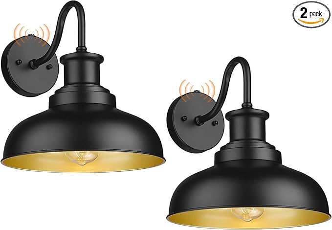 Dusk to Dawn Outdoor Barn Lights Outdoor Wall Sconces Farmhouse Exterior Wall Mount Light Vintage Outside Lighting Fixture Industrial Black Lanterns for Porch Garage Shed Patio, 2 Pack