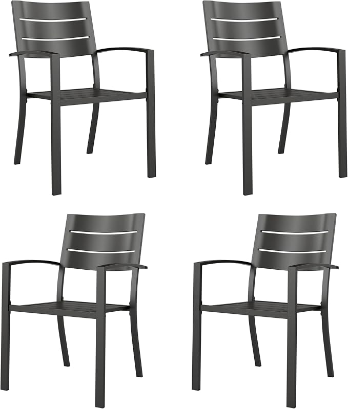 Sophia & William Metal Outdoor Dining Chairs Set of 4 - Stackable Black Patio Chairs, 300lb Capacity