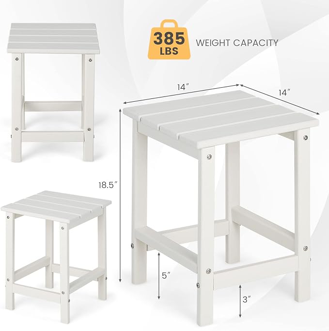 Tangkula Square Outdoor Side Table, Weather Resistant HDPE Adirondack Table, Outdoor Chairside End Tables for Lawn Garden Balcony, Easy Assembly, Patio Side Table, 14 x 14 x 18.5 Inch (1, White)