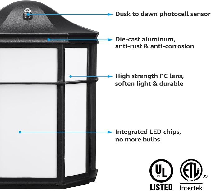 LEONLITE 3CCT Dusk to Dawn Outdoor Wall Light, LED Wall Sconce, 15W(100W Eqv.), Exterior Light Fixture Wall Mount, Frosted Wall Lantern for Porch, Patio, 1000lm, Aluminum, Waterproof
