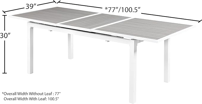 Meridian Furniture 366-T Nizuc Collection Modern | Contemporary Outdoor Patio Extendable Dining Table with Durable Aluminum Frame
