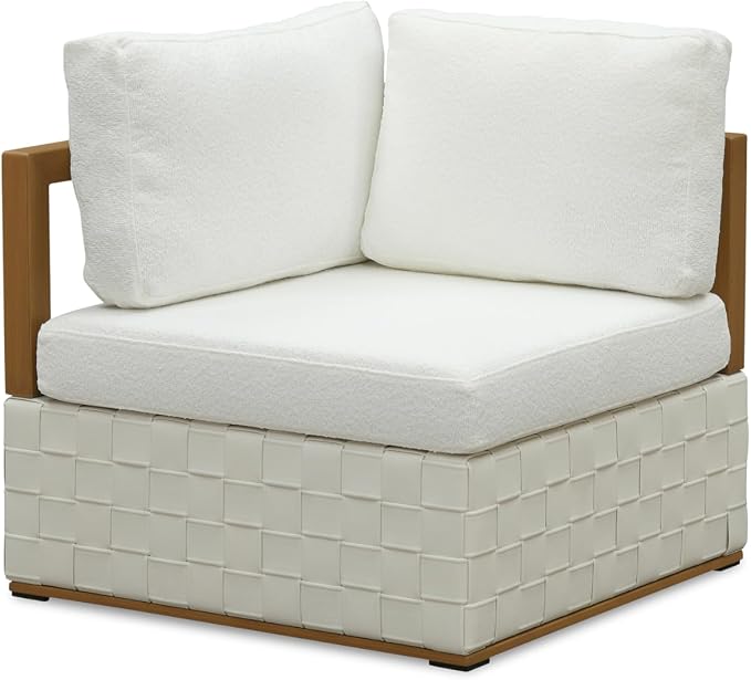 PURPLE LEAF Patio Furniture Set Corner Chair Outdoor Sectional Sofa Patio Conversation Set with Olefin-Blend Fabric and Modern PU Leather Base, Patio Couch for Porch, Balcony, Garden, White