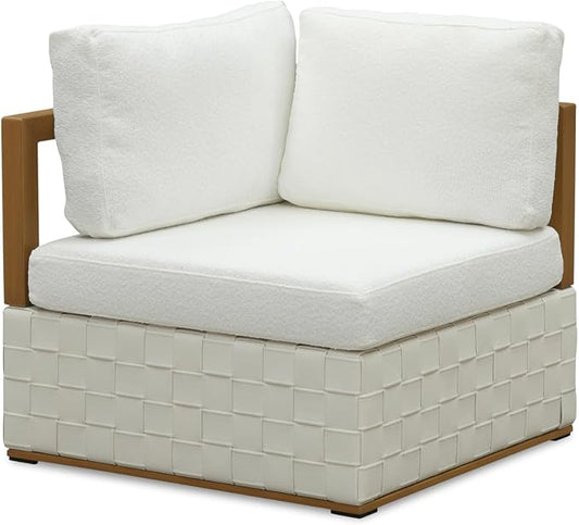 PURPLE LEAF Patio Furniture Set Corner Chair Outdoor Sectional Sofa Patio Conversation Set with Olefin-Blend Fabric and Modern PU Leather Base, Patio Couch for Porch, Balcony, Garden, White
