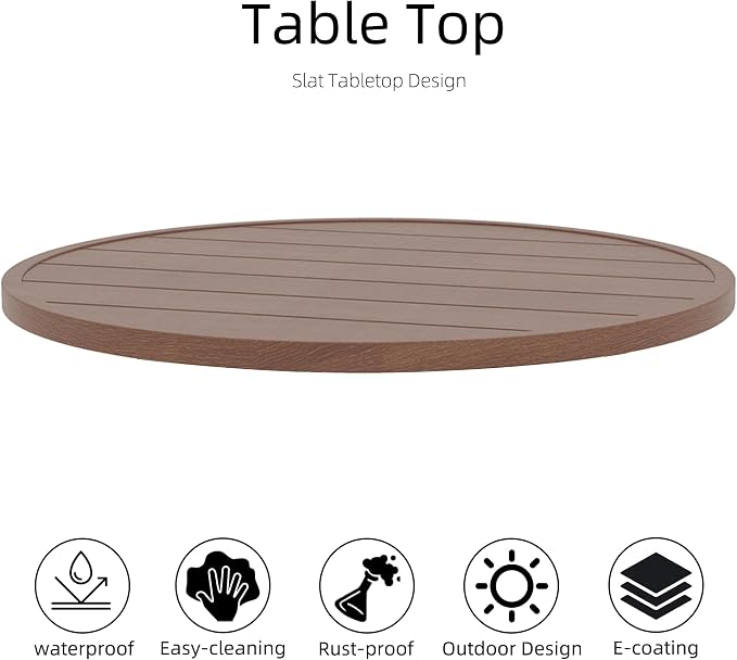 Anmutig Small Patio Dining Set with Outdoor 27.5" Wood-Like Brown Round Table Top and 2 Beige Stackable Chairs - 3 Piece