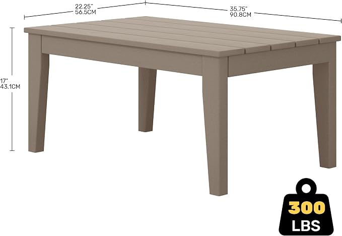 Costaelm Adirondack Outdoor Coffee Table, HDPE Drink Table Weather Resistant, Patio Porch Accent Balcony Table Outdoor End Table for Pool, Seaside, Backyard, Weathered Wood