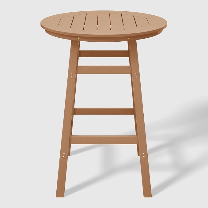 WestinTrends Malibu Outdoor 35" HDPE Round Patio Bar Height Table, Teak