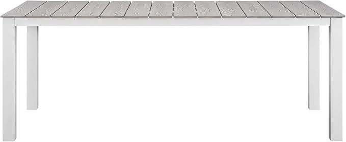 lm Modway Maine 7-Piece Aluminum Dining Table and Chair Outdoor Patio Set in White Light Gray