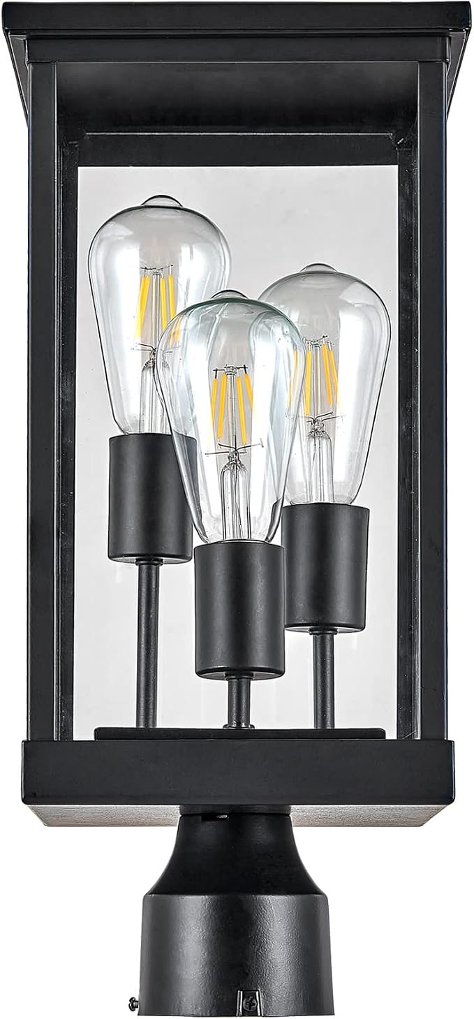 Design House Mayfield Outdoor Post Top Light with 3-Inch Pier Base Mount Fitter, Black, 590299 | Post Mount, Contemporary/Modern, Aluminum, 2-Piece, Lighting, 590299