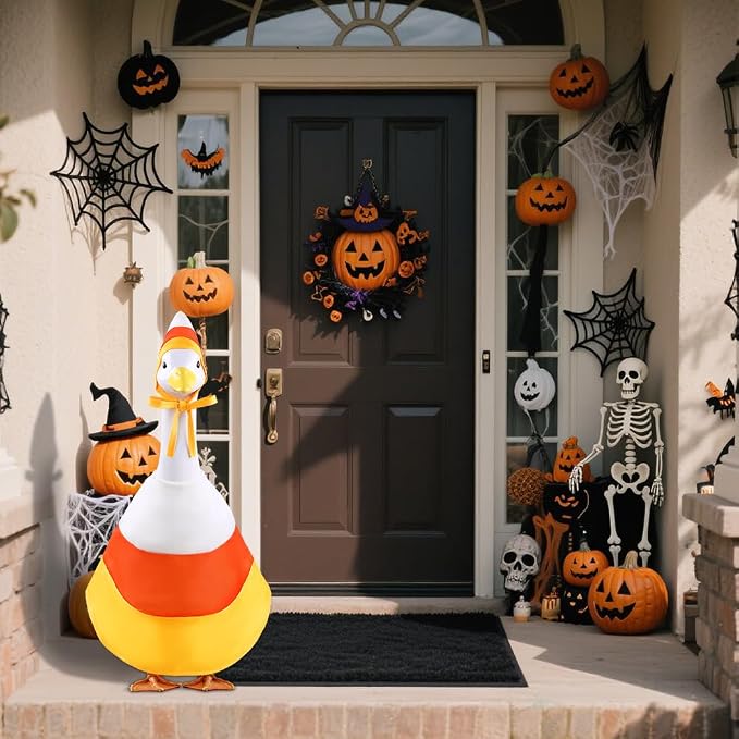 Vellibring Halloween Candy Corn Goose Outfit for 23" Porch Goose Cloths Costume Fall Autumn Halloween Outdoor Patio Yard Lawn Art Decoration