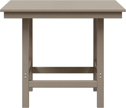 WestinTrends Ashore Outdoor HDPE 36" Square Patio Dining Table with Umbrella Hole, Weathered Wood