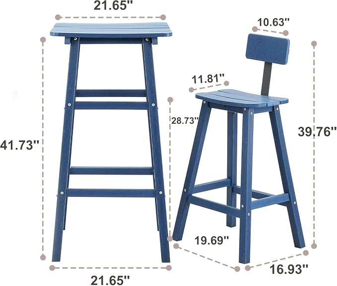 Bar Height Chairs Set of 2, HDPE Bar Height Outdoor Chairs, Weather Resistance Tall Adirondack Chairs Set of 2, Cafes, Swimming Areas, Patio, Garden and Kitchen Island, Navy Blue