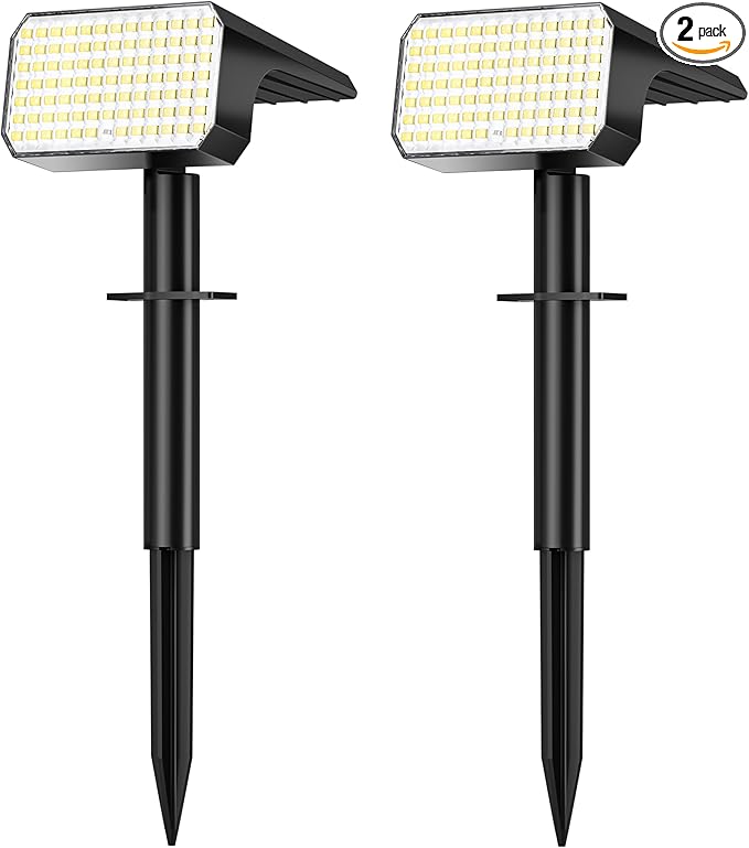 LANSOW Solar Spot Lights Outdoor Waterproof IP67, (2 Pack/90 LED/4 Modes) Solar Landscape Spotlights, 2-in-1 Solar Powered Flood Lights for Yard Garden Pathway Outside Tree, Auto ON/Off(Cool White)