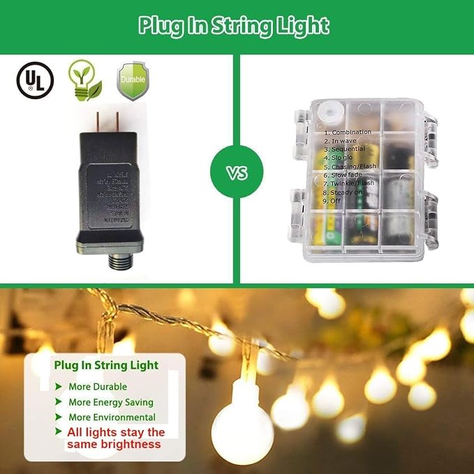 RaThun 180ft Globe String Lights with Remote for Indoor Outdoor, Warm White | 300 LED Fairy Lights with Timer, 8 Modes,IP44 Waterproof,UL Listed,Plug in for Wedding,Patio,Garden,Home Decor