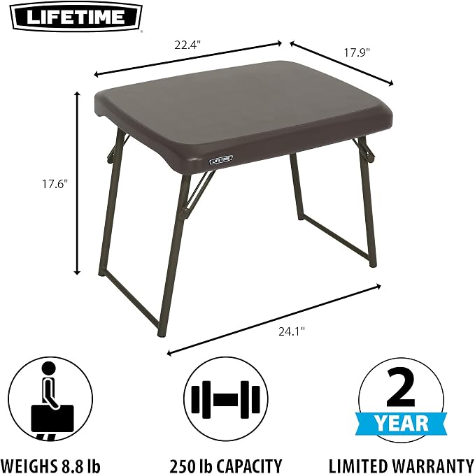 LIFETIME 280488 Compact Folding Low Side Table for Camping, Brown